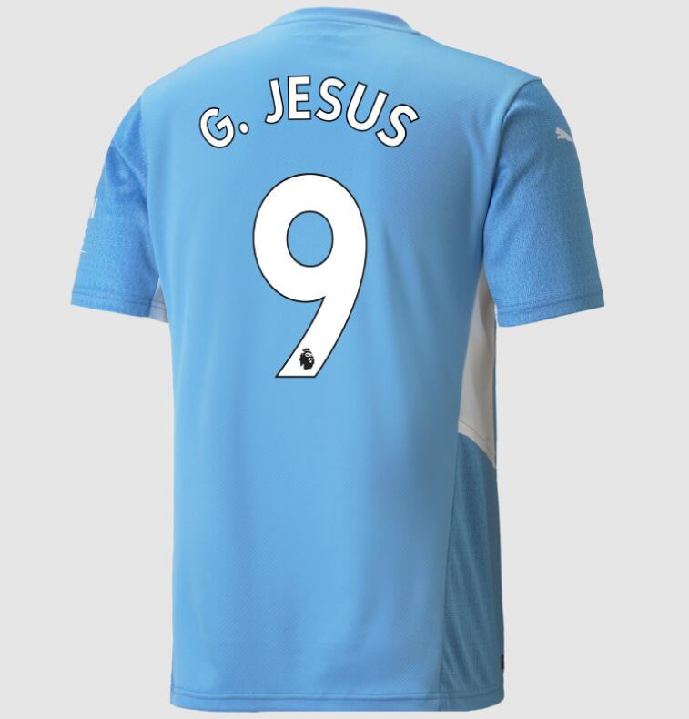 2021/22 Manchester City Home Kit Soccer Jersey with Gabriel Jesus 9 printing